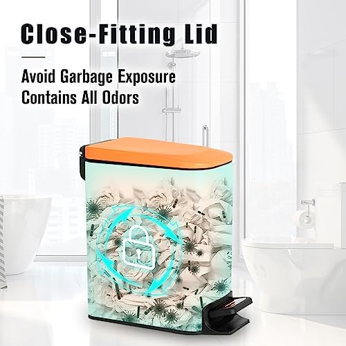 Cesun Small Bathroom Trash Can with Lid, 1.6 Gal, Soft Close, Matte Orange - Image 4