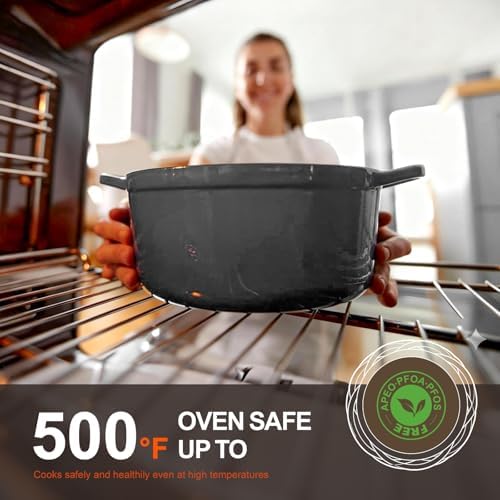 Overmont Enameled Cast Iron Dutch Oven - 5.5QT Pot with Lid Cookbook, Grey - Image 4
