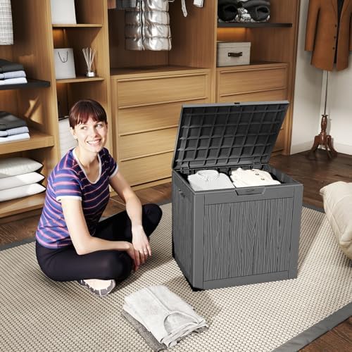 ROJIK 40 Gallon Resin Deck Box, Lockable Waterproof Weatherproof Outdoor Storage Container for Garden Tools, Cushions & Outdoor Accessories（Black - Image 3