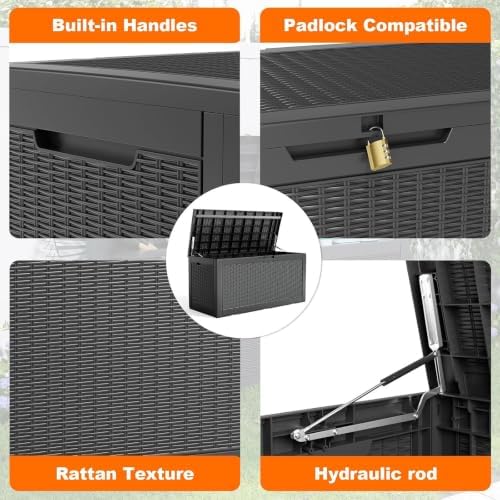 125 Gallon Outdoor Storage Box, Large Waterproof UV Resistant Deck Box, Lockable Storage Container for Patio Furniture Cushions Garden Tools and Pool Accessories(Black, 125 Gallon) - Image 5