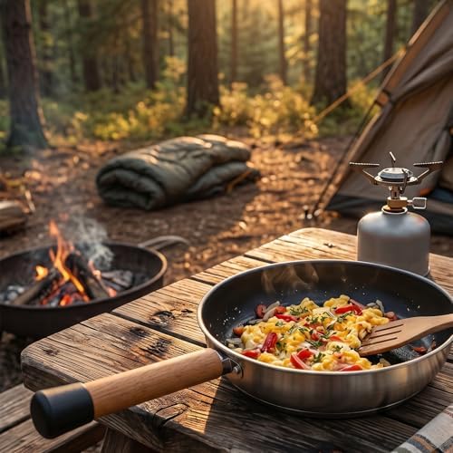 POCREATION Camping Frying Pan, 7.87 in Stainless Steel, Wooden Handle - Image 6