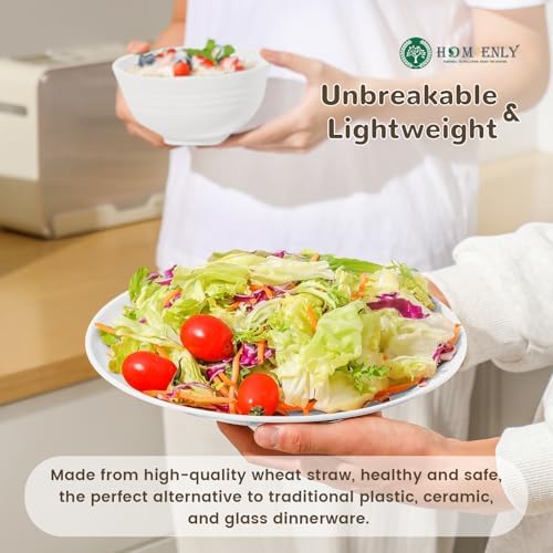 Homienly 40- Pieces Wheat Straw Dinnerware Set, Service for 8, Lightweight Roud Plates and Bowls Set, Unbreakable Dishes Set- Dinner Plates, Bowls, Cups,Microwave and Dishwasher Safe(White) - Image 4