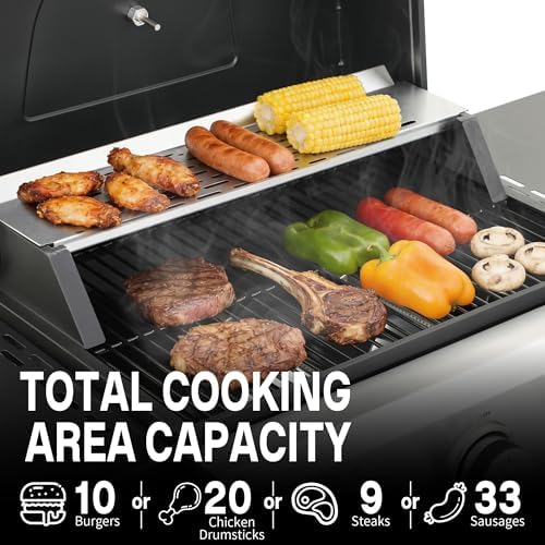 3-Burner Propane Gas Grill with Folding Side Tables, 30,000 BTU - Image 3