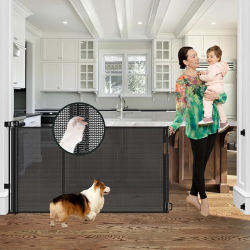 Reinforced 60" Wide Retractable Baby Gates for Dogs, Prevent Crawling Under by BabyPetSafetyGate
