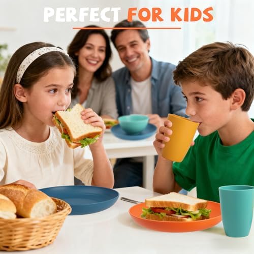 Wheat Straw Dinnerware Sets, 20 PCS Service for 4, Dishwasher & Microwave Safe Kids Plates and Bowls Sets, Unbreakable Lightweight Outdoor Camping Dishes - Multicolor - Image 4