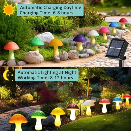 Solar Garden Decor Lights 8 Crack Mushrooms Outdoor Decor Stake Lights, Waterproof Solar Pathway Light Gardening Gifts for Garden Gnomes Backyard Flower Bed Christmas Decorations - Image 5