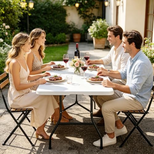 HKLGorg 6ft Folding Table, White Plastic Foldable Party Dining Table - Image 6