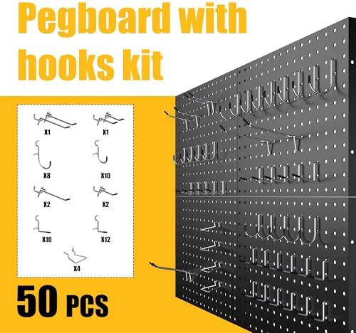 Spampur Peg Board, 4 Pack Metal Black Pegboard Panels with 50 Hooks - Image 5