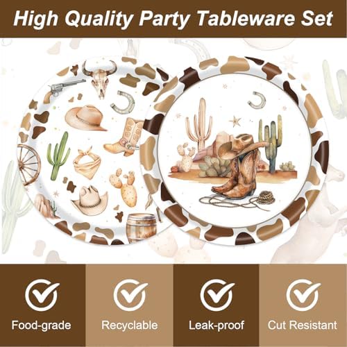 48pcs Cowboy Party Decoration Set,16 Dessert plate,16 Napkin And 16 Fork,Cowboy Disposable tableware for 16 persons,Used for Cowboy Party Supplies - Image 3