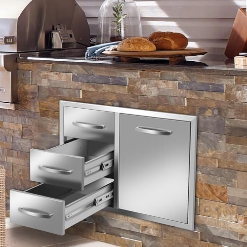 Outdoor Kitchen Drawer Combo BBQ Access Triple Drawers and Trash Drawer for BBQ Island Grill Station 28" W x 20.1" H x 19.7" D with Handles - Image 2