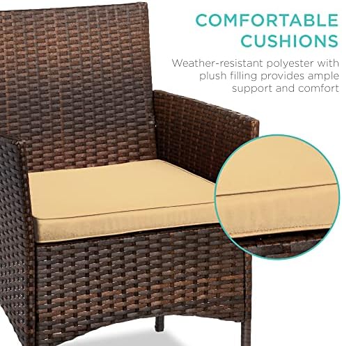 Best Choice Products 3-Piece Outdoor Wicker Conversation Bistro Set, Space Saving Patio Furniture for Garden w/Side Table - Brown/Tan - Image 4