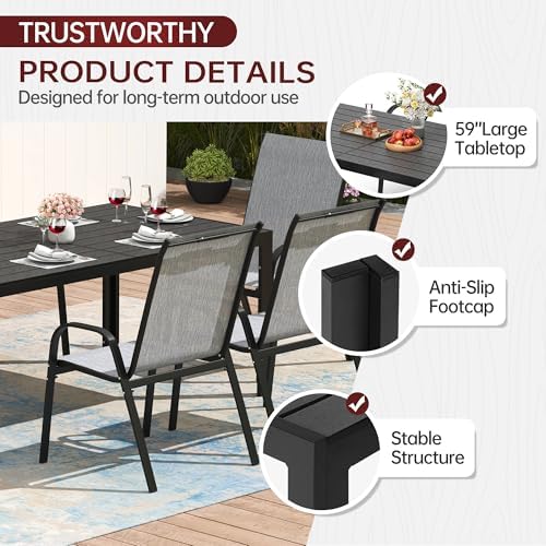 PIZZELLO Patio Dining Table for 6, 59" Rectangular Outdoor Patio Tables - Image 6