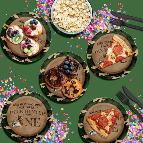 Duck Hunter First Birthday - 32 Piece Disposable Party Supplies - Decorations for Hunting 1st Birthday Round Party Plates - Large 9" Paper Plates In Bulk - Image 4