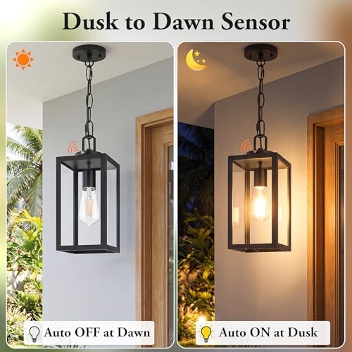 BesLowe Dusk to Dawn Outdoor Pendant Light for Porch Gazebo, Black - Image 2