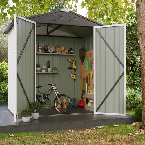 JUMMICO Metal Outdoor Storage Shed 6 x 4 FT Metal Shed with Lockable Door,Waterproof Garden Tool Shed Storage House for Backyard Patio Lawn,White - Image 2