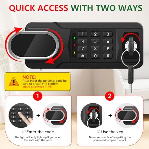 5.1 Cuft Large Home Safes Water and Fireproof with Digital Keypad & Key Lock, Fire Security Safes with 3 Removable Shelves, Anti-Pry Safe Box for Money Documents Jewelry, 23.62"H x14.96"W x 12.2"D - Image 6