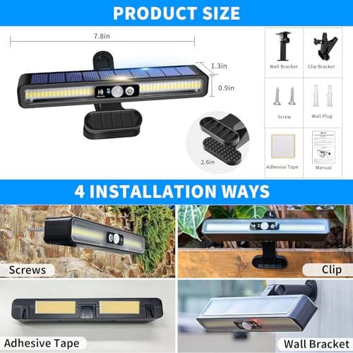 Clip On Solar Lights Outdoor with PIR Motion Sensor (Black ,1 Pack ,6000K) - Image 4