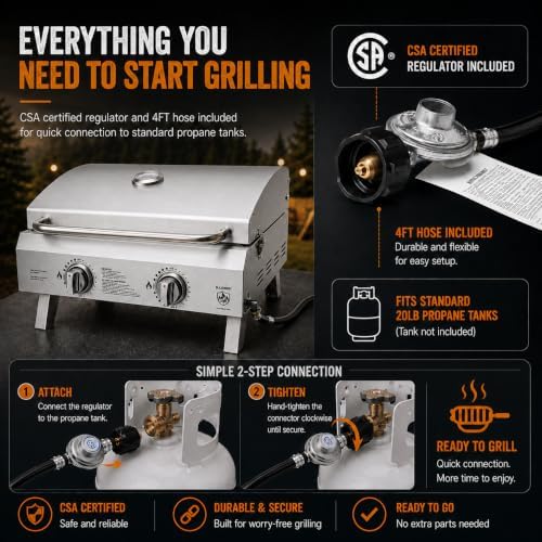 2-Burner Portable Propane Grill, 20,000 BTU Tabletop Gril - Image 7