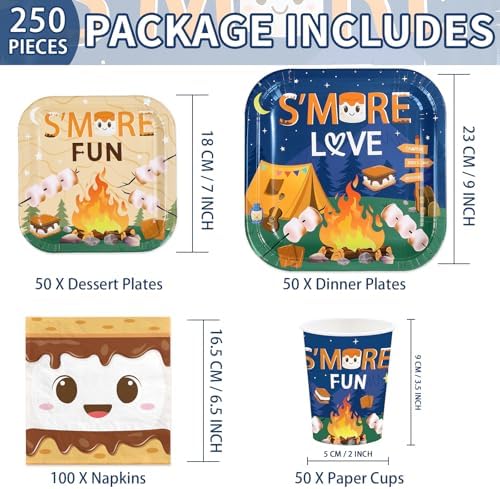 250Pcs S' Mores Camping Party Plates Supplies ，Serves 50 - Image 2