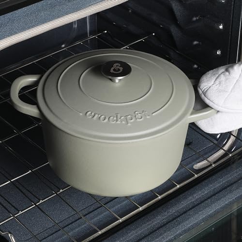 Crock-Pot Artisan 5-Quart Round Cast Iron Dutch Oven with Lid – Matte Green, Durable Oven Safe Cookware - Image 5