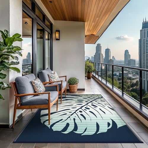 GENIMO Outdoor Rug, Waterproof Plastic Rugs for Patio, 6'x9' Sea Green - Image 4