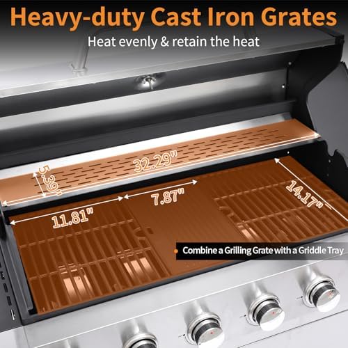 6 Burner Propane Gas Grill with Side Burner, Cast Iron Grates & Griddle Combo, Large Cabinet BBQ with Warming Rack for Backyard Patio, 620 SQ. IN. Cooking Area - Image 2
