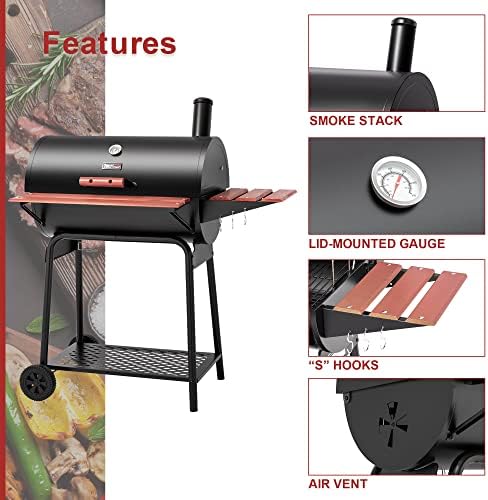 Royal Gourmet CC1830V 30 Barrel Charcoal Grill with Side Front Table - Image 6