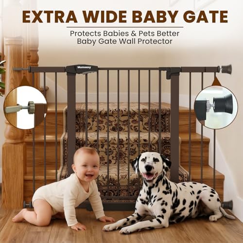 Mumeasy 29.7-48" Baby Gate for Stairs, Pressure Mounted Dog Gate for Doorways, Extra Wide Walk Thru Safety Pet Gate for Doors with Auto Close, Easy Install Child Gate for Hallway Indoor House, Brown - Image 4