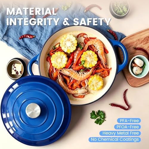 5 Qt Enameled Cast Iron Dutch Oven with Lid, Navy Blue - Image 2