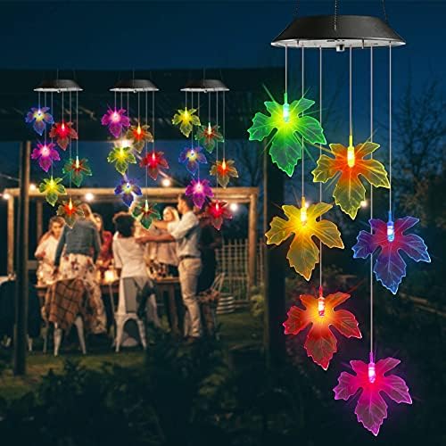 Toodour Solar Wind Chimes, Color Changing Maple Leaf Wind Chime - Image 5