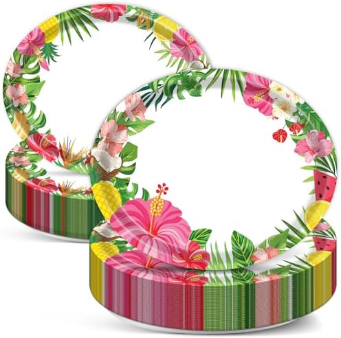 Qyeahkj 50PCS Hawaiian Luau Oval Paper Plates Large 11” Disposable Aloha Floral Party Decorations Summer Platters Tableware Supplies Favor for Tropical Dish Tray Beach Birthday Party Tableware Set by Qyeahkj