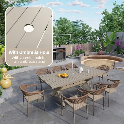 6-8 Seats Extendable Aluminum Patio Dining Table, Milk Coffee - Image 3