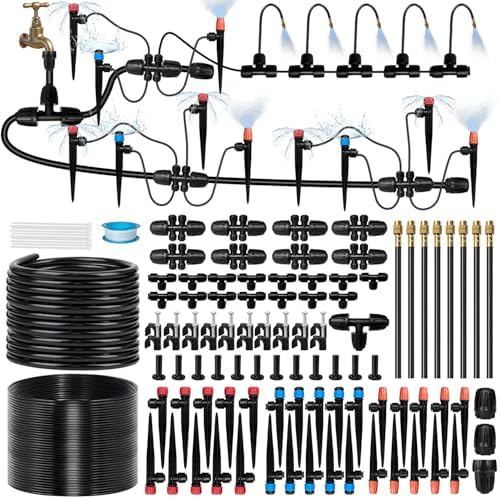 260FT Drip Irrigation System for Garden with 38pcs Adjustable Copper Nozzles & Emitters, Automatic Garden Watering System with 1/2" & 1/4" Tubing for Raised Bed, Yard, Greenhouse, Potted Plants, Lawn by GGAQHLK