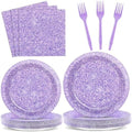 96PCS Purple Glitter Paper Plates and Napkins K-pop Purple Tableware Party Paper Plates Glitter Birthday Disposable Dinnerware Parties Set for Girl Women Sprinkle Wedding Anniversary Party Decorations by Oitnlaughter