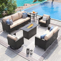 UDPATIO Patio Furniture Set with Fire Pit Table and Swivel Rocking Chairs, 6 Pieces Outdoor Wicker Furniture Set with Waterproof Cover, 4'' Thickened Cushion, Khak by UDPATIO