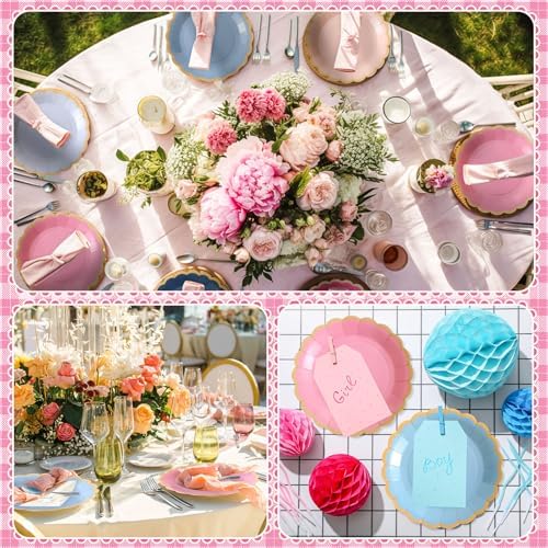 48 Pcs Pink and Blue Paper Plates 9 Inch Scalloped - Image 4