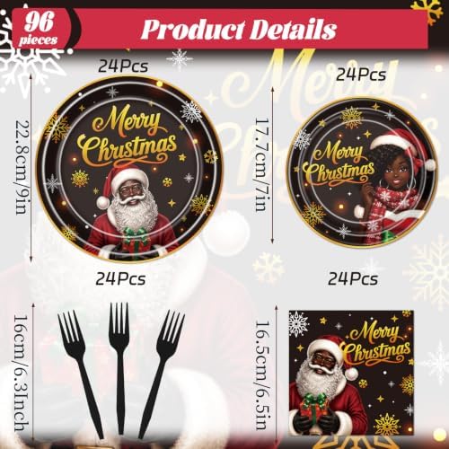 African American Christmas Party Plates Napkins Decorations 96pc - Image 2