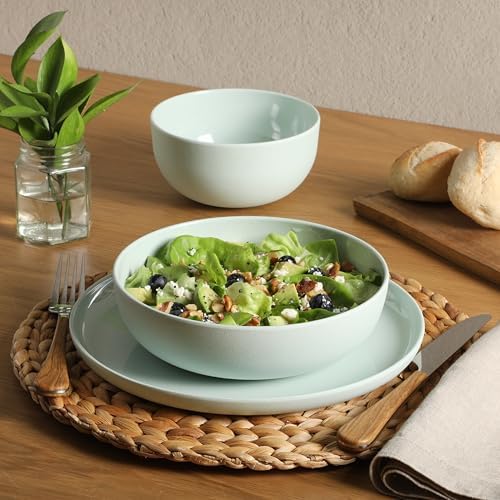 Gibson Home Candy Skies 12 Piece Unbreakable Wheat Straw Melamine Plates and Bowls Dinnerware Set - Outdoor, Camping, & Everyday Use - Matte Exterior/Shiny Interior Green - Image 2
