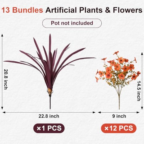 Fall Flowers Artificial Mums for Outdoors Autumn Decor, 12 Bundles Orange Fake Fall Mums with 1 pcs Burgundy Orchid Leaf UV Resistant Look Real Faux Flowers for Outside Planter Home Porch Patio Yard - Image 5
