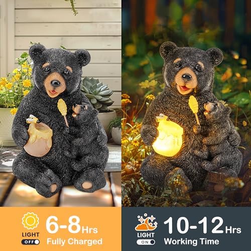 GIGALUMI Solar Garden Statues Bears 9" Black, Yard Decorations Outdoor - Image 5