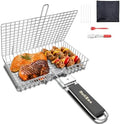 Grill Baskets Fish Grilling Rack for Outdoor Grill with Removable Handle, Come with Basting Brush Food Tongs & 5x BBQ Skewers by Delizon