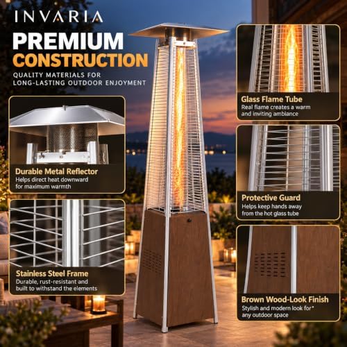 INVARIA Pyramid Patio Heater, 48,000 BTU Propane Outdoor Heater with Glass Tube Flame, ETL Certified, Triple Safety Protection, Wheels & Cover Included for Patio Backyard Poolside (Brown) - Image 7