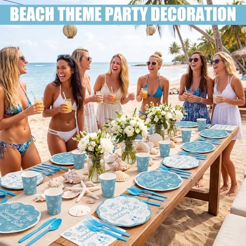 Zubebe 175 Pcs Seashells Wedding Bells Bachelorette Plates Cups Napkins - Image 5