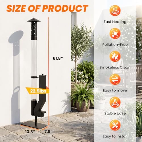 62 Inches Wood Pellet Patio Heater, Outdoor Fire Pit with Glass Tube - Image 4