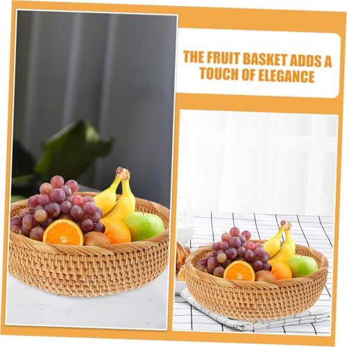 Rattan round Basket, Vintage Kitchen Organizer - Image 4