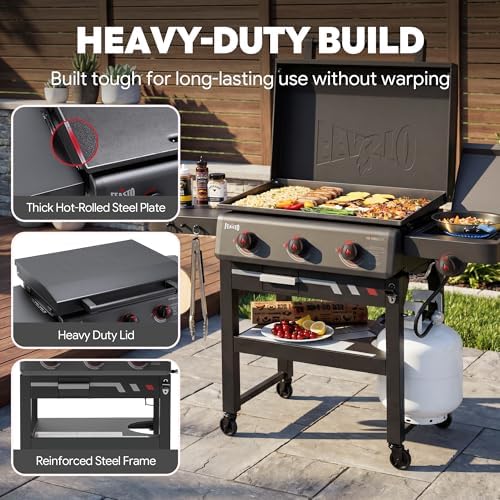Feasto 28-Inch 3 Burner Propane Flat Top Grill with Hood and Side Burner - Image 6