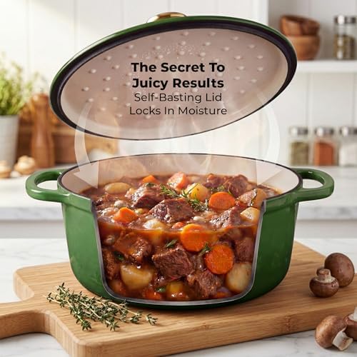 Zulay Kitchen 5 Quart Enameled Cast Iron Dutch Oven Pot with Lid – Premium Durability & Oven Safe up to 500°F – Heavy Duty Cookware Perfect for Bread Baking, Stews, Braising & Roasting – Green - Image 4