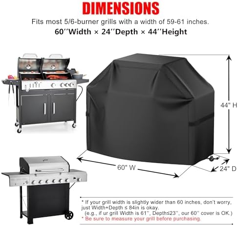 BBQ Grill Cover, Waterproof, Weather Resistant, Rip-Proof, Anti-UV, Fade Resistant, with Hook-and-Loop Straps, Gas Grill Cover for Most Grills, 60 inch, Black - Image 2