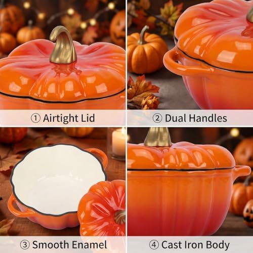 QuliMetal Pumpkin Dutch Oven Set of 2, 4QT and 2QT Pumpkin Pots for Cooking - Image 5