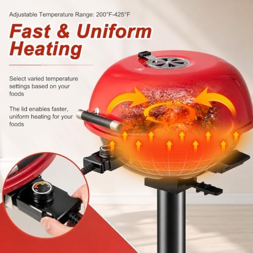 HAPPYGRILL 1600W Electric Grill Outdoor w/Non-Stick Grate, Removable Stand - Image 5